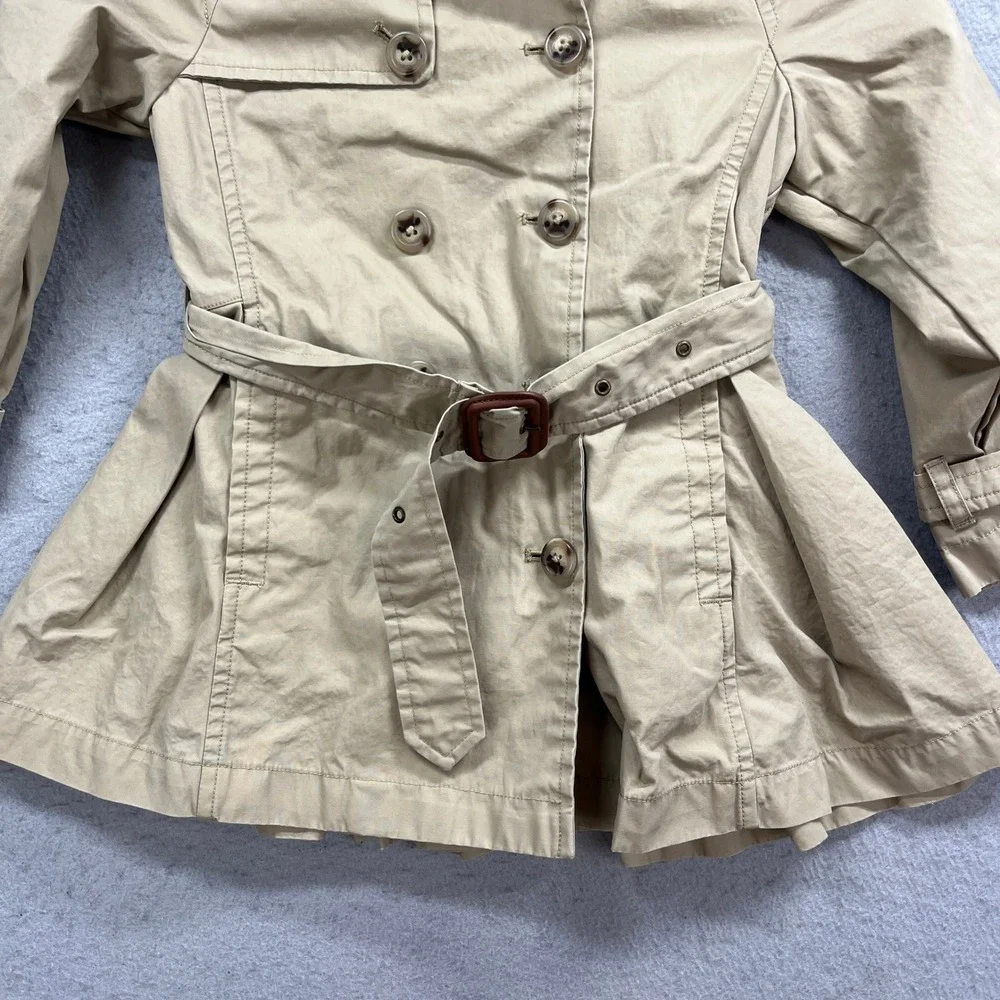 Ralph Lauren Trench Coat Kids 4T Beige Double Breasted Pleated Peplum Classic